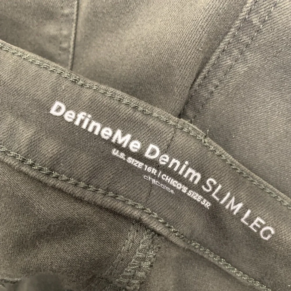 Chicos 3 Define me Denim Slim‎ Leg Jeans 16R Olive  Green Stretch Pockets Casual
